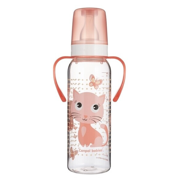 

Тритановая бутылочка с ручками Canpol Babies Ферма Котик, 250 мл, розовый (11/845)