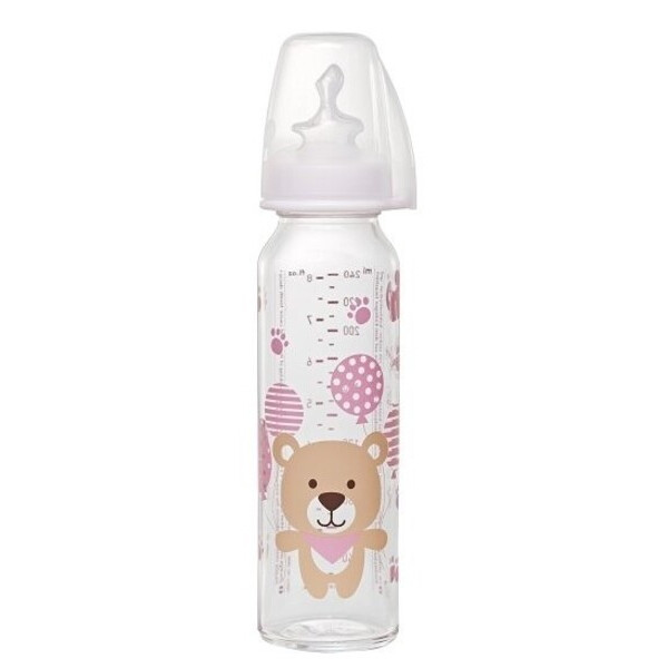 

Бутылочка стеклянная Nip Мишка, 250 мл, розовый (35011)