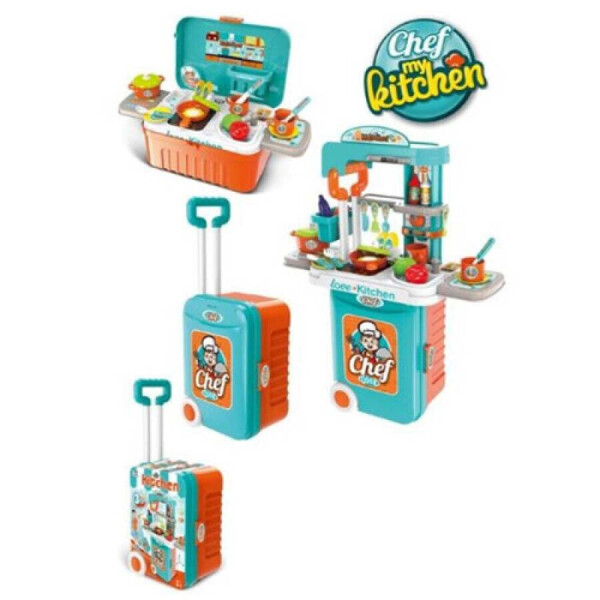 

Игровая кухня с посудой Kitchen, плита, звук, свет, посуда, продукты, складывается в чемодан