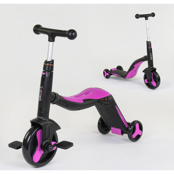 

Cамокат-велобег-велосипед 3 в 1 Best Scooter JT 70708, цвет розовый, свет, 8 мелодий, колёса PU