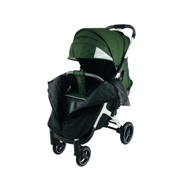 

Коляска Yoya Plus-4-2021 колёса 15/20 на молнии с Большим дождевиком и Зонтом черным Зеленая на белой раме