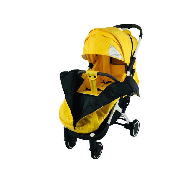 

Коляска Yoya Plus-4-2021 колёса 13,5/16 на молнии с Большим дождевиком и Зонтом черным Желтая на белой раме