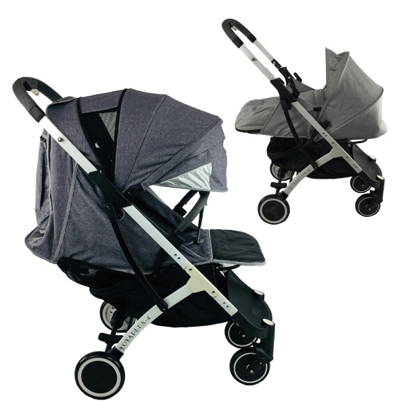 

Коляска Yoya Plus-4-2021 2в1 на молнии с Большим дождевиком, Конвертом на флисе и Удлинителем капа Серый лён с люлькой серой на белой раме