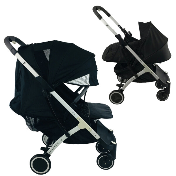 

Коляска Yoya Plus-4-2021 2в1 на молнии с Большим дождевиком и Хипситом Черная с люлькой черной на белой раме