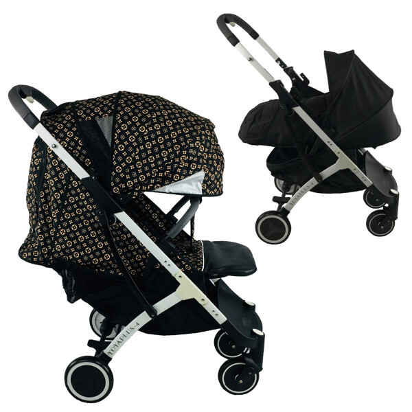 

Коляска Yoya Plus-4-2021 2в1 на молнии с Большим дождевиком и Хипситом LV black с люлькой черной на белой раме