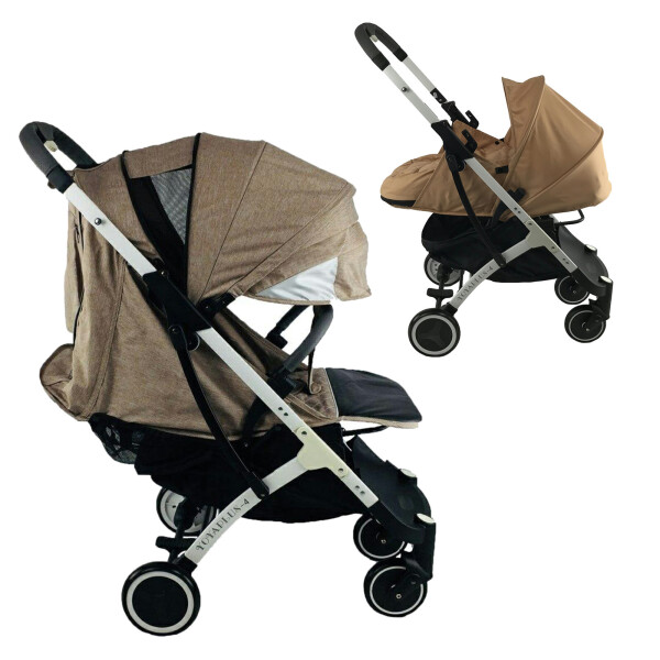 

Коляска Yoya Plus-4-2021 2в1 на молнии с Большим дождевиком Бежевая с люлькой бежевой на белой раме