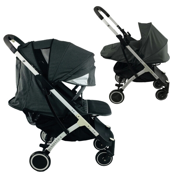 

Коляска Yoya Plus-4-2021 2в1 на молнии Темно-серая с люлькой темно-серой на белой раме