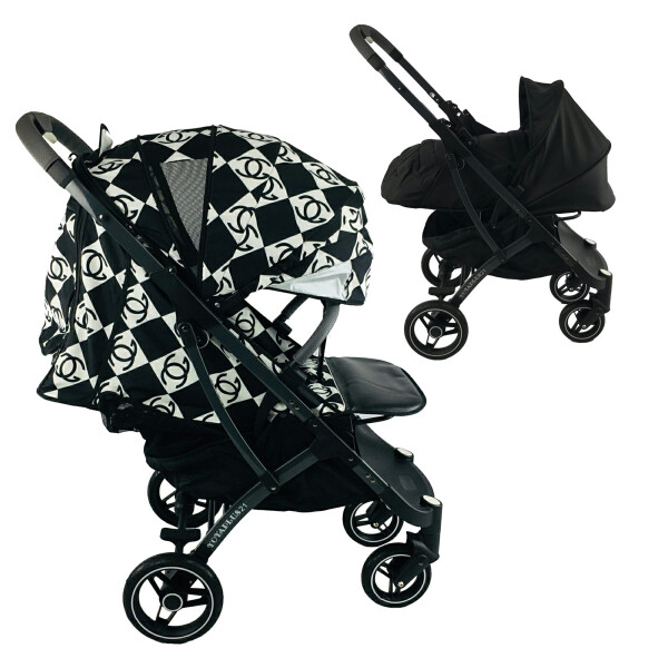 

Коляска Yoya Plus Pro-21 2в1 на молнии с Сумкой для мамы серой и Конвертом на флисе Chanel с люлькой черной