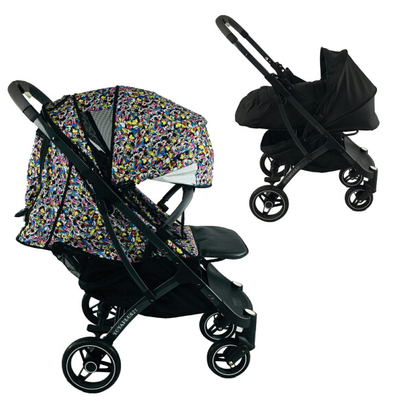 

Коляска Yoya Plus Pro-21 2в1 на молнии с Большим дождевиком и Хипситом Disney mix с люлькой черной