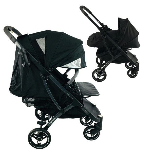 

Коляска Yoya Plus Pro-21 2в1 на молнии с Большим дождевиком и Бампером для кормления Черная с люлькой черной