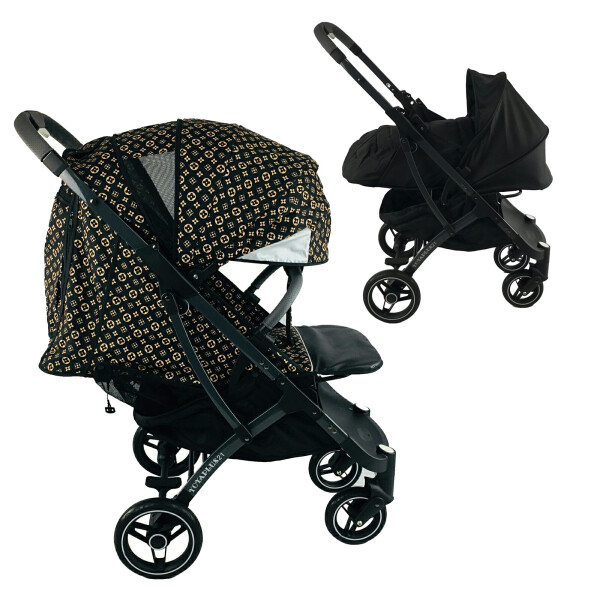 

Коляска Yoya Plus Pro-21 2в1 на молнии LV black с люлькой черной