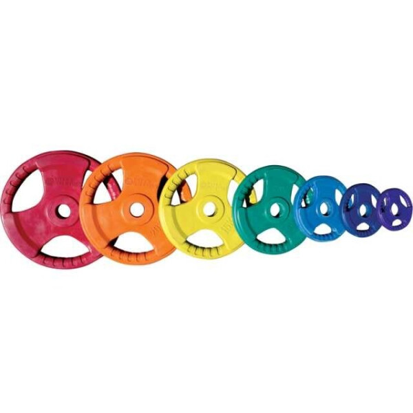 

Диск обрезиненный олимпийский 15 кг Inter Atletika цветной с хватами - 51 мм