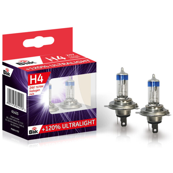 

Лампа автомобильная BLIK H4 24V 75 / 70W P43T + 120% (к-т 2 шт) 61425 BLIK к-т