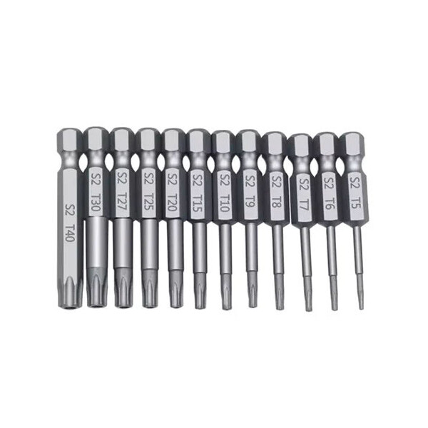 

Набор насадок бит 12шт Torx 50мм Т5-Т40 с отверстием, 6-гранные магнитные
