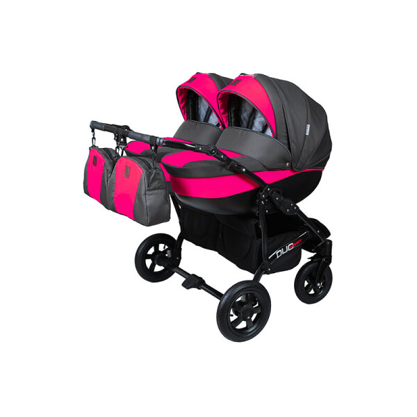 

Детская коляска для двойни 2 в 1 Angelina Viper Duo Smart графит-розовая 14
