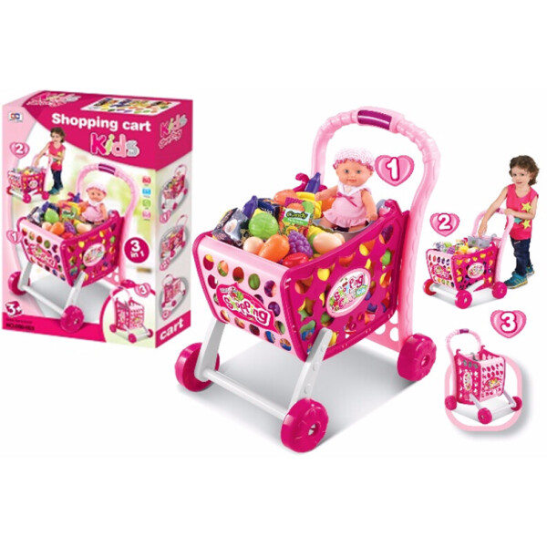 

Игровой набор Tengjia Тележка с продуктами розовая 008-903