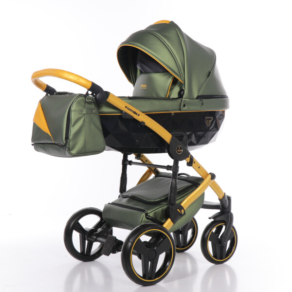 

Детская коляска 2 в 1 Junama Diamond Fluo line II оливковая с желтым 06