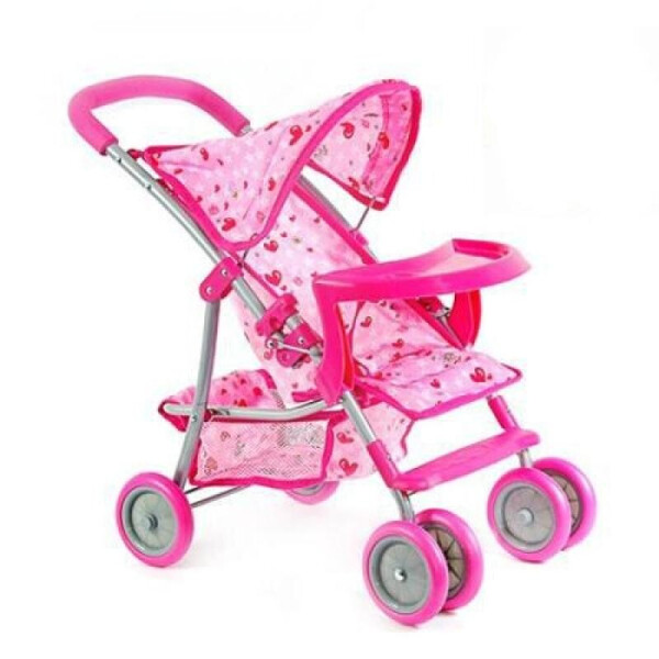 Акція на Детская игрушка коляска для куклы Melobo металический каркас Розовый + тент и столик (TB) від Allo UA