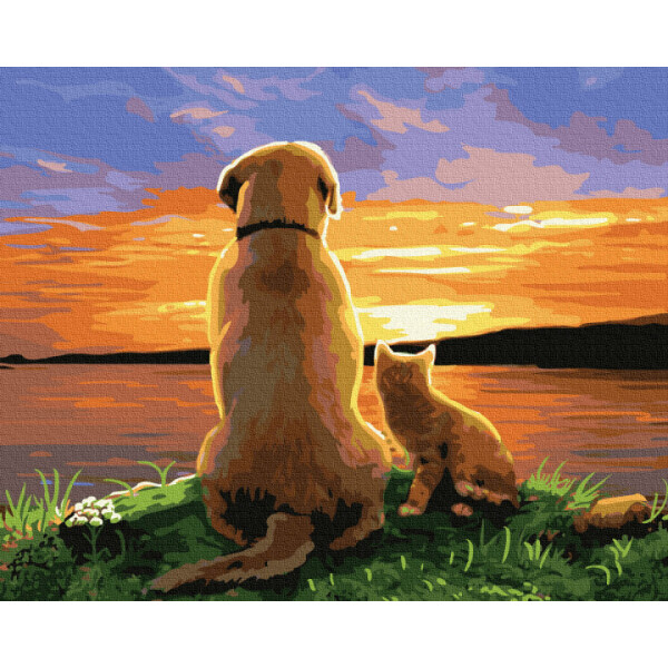 

Картина по номерам. Rainbow Art "Пес с котенком на закате" GX34574-RA
