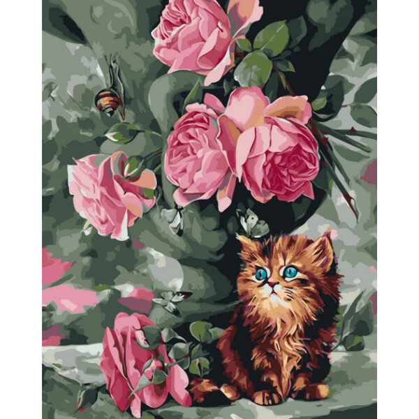 

Картина по номерам. Rainbow Art "Котенок и розы" GX3574-RA
