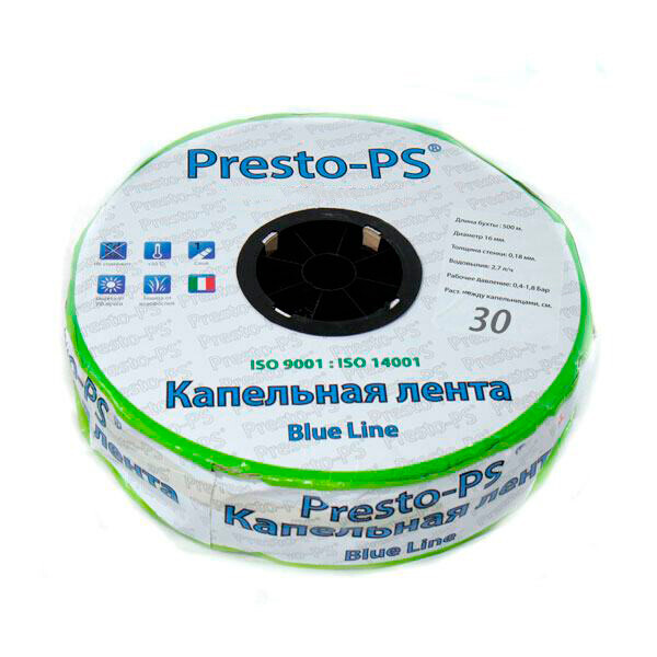 

Капельная лента Presto-PS щелевая Blue Line отверстия через 30 см, расход воды 2,7 л/ч, 1000 м