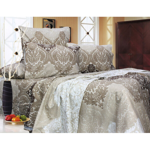 Комплект постельного белья Еней-Плюс С0169 бежевый, коричневый Семейный