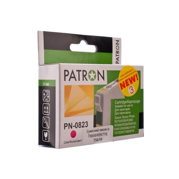 

Картридж Patron для EPSON R270/290/390/RX590 MAGENTA (PN-0823) (CI-EPS-T08134-M3-PN)
