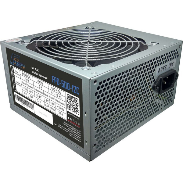 

Frime FPO-500-12C; 2 molex(hdd), 2 sata, 24+4pin, шнур питания 220В