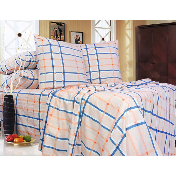 Комплект постельного белья Еней-Плюс Р0087 персиковый, синий Полуторный