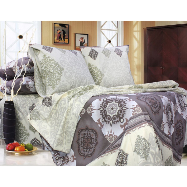 Комплект постельного белья Еней-Плюс Т0688 коричневый, бежевый, серый Двойной