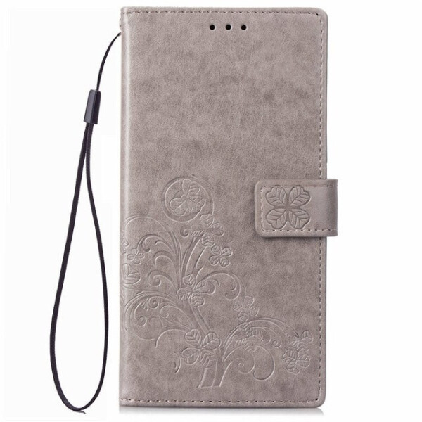 

Кожаный чехол (книжка) Four-leaf Clover с визитницей для Meizu M8 Lite Серый (94118)