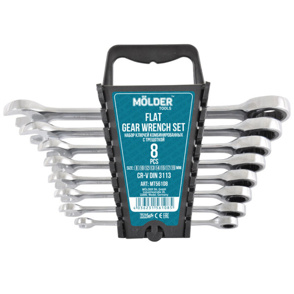 

Набор комбинированных ключей MOLDER с трещоткой CR-V 8-19 мм 8 шт (MT56108)