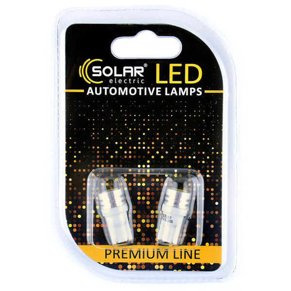 

Светодиодные LED автолампы SOLAR Premium Line 12V T10 W2.1x9.5d 1SMD 1W white блистер 2шт (SL1332)