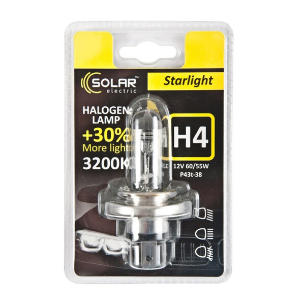 

Галогеновая лампа Solar H4 12V 60/55W P43t-38 Starlight +30% (1204B1)