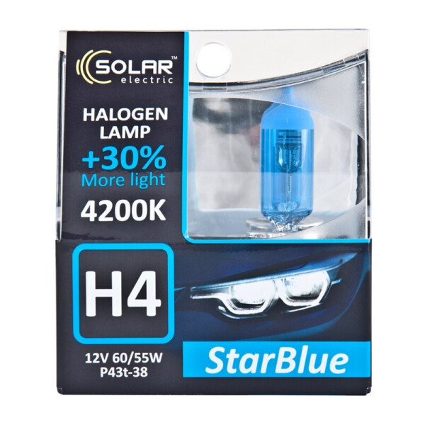 

Галогеновая лампа Solar H4 12V 60/55W P43t-38 StarBlue 4200K (1244S2)