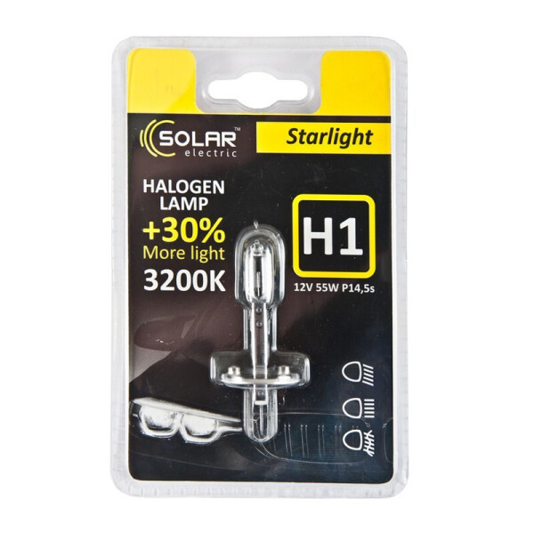 

Галогеновая лампа Solar H1 12V 55W P14,5s Starlight +30% (1201B1)