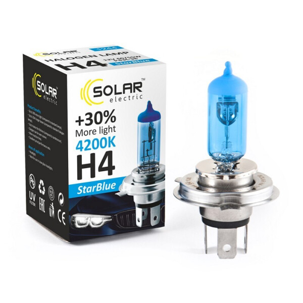 

Галогеновая лампа Solar H4 12V 60/55W P43t-38 StarBlue 4200K (1244)