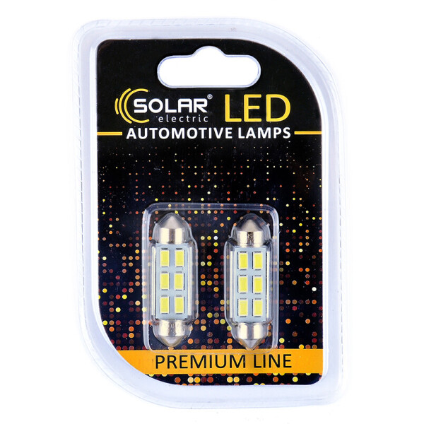 

Светодиодные LED автолампы SOLAR Premium Line 12V SV8.5 T11x41 6SMD 5730 CANBUS white блистер 2шт (SL1361)