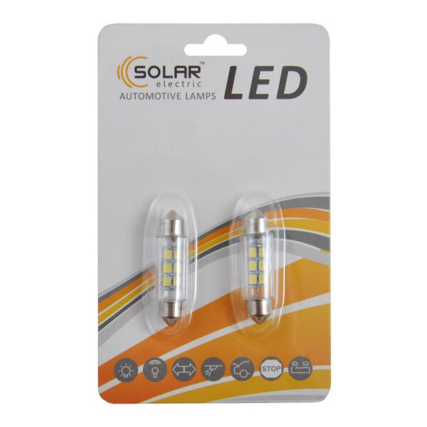 

Автолампы светодиодные Solar LED 12V SV8.5 T11x39mm 6SMD 3528 white 2шт (LS276_b2)