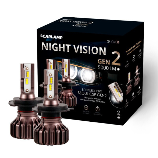 

Светодиодные автолампы H4 Carlamp LED Night Vision Gen2 Led для авто 5500 K 5000 Лм (NVGH4)