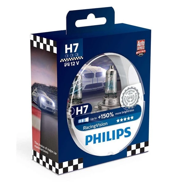 

Галогенные лампы Philips H7 RacingVision S2 +150% (12972RVS2)