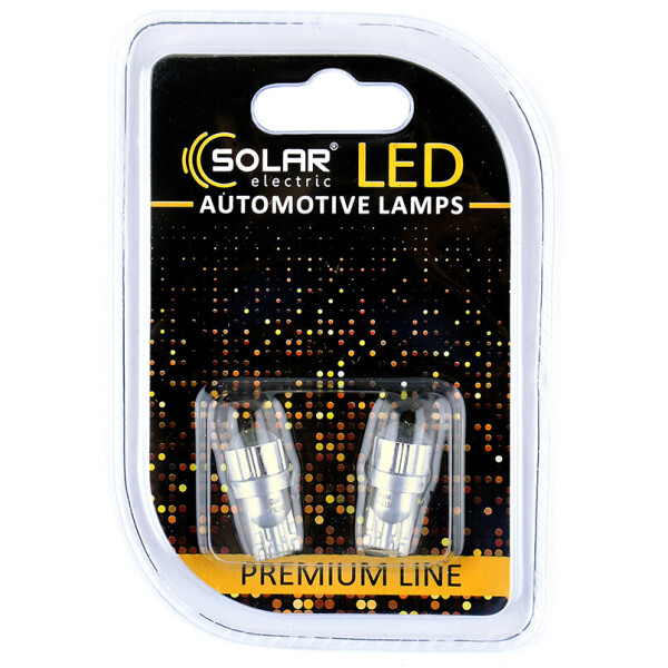 

Светодиодные LED автолампы SOLAR Premium Line 12V T10 W2.1x9.5d 2Cree XBD 120lm white блистер 2шт (SL1343)