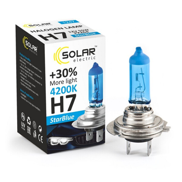 

Галогеновая лампа Solar H7 12V 55W PX26d StarBlue 4200K (1247)