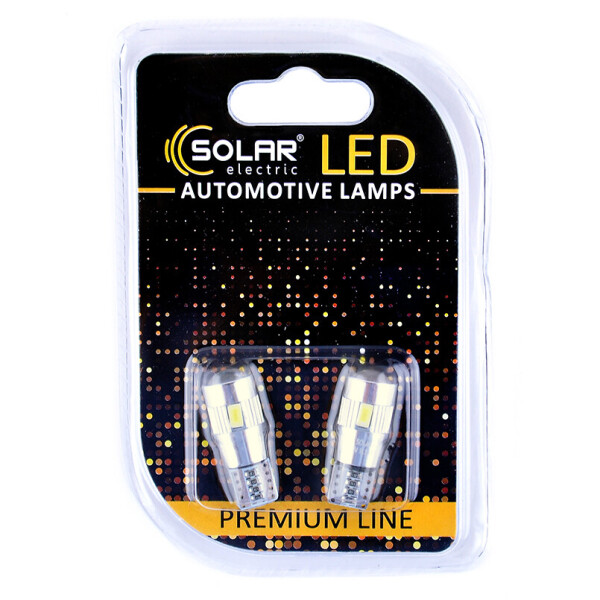 

Светодиодные LED автолампы SOLAR Premium Line 12V T10 W2.1x9.5d 6SMD 5730 + lens CANBUS white блистер 2шт (SL1347)