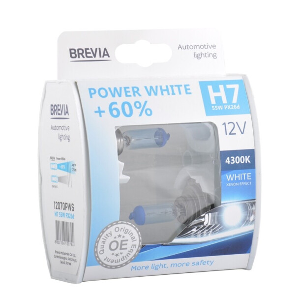 

Галогенная лампа Brevia H7 Power White +60% 12 В 55 Вт 4300 К 2 шт 12070PWS