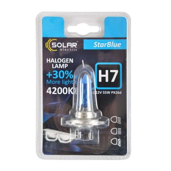

Галогеновая лампа Solar H7 12V 55W PX26d StarBlue 4200K (1247B1)