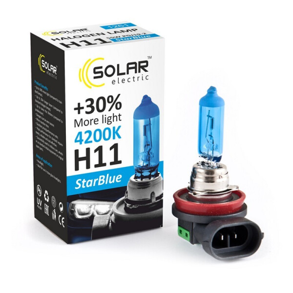 

Галогеновая лампа Solar H11 12V 55W PGJ19-2 StarBlue 4200K (1261_H)