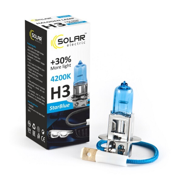 

Галогеновая лампа Solar H3 12V 55W PK22s StarBlue 4200K (1243)
