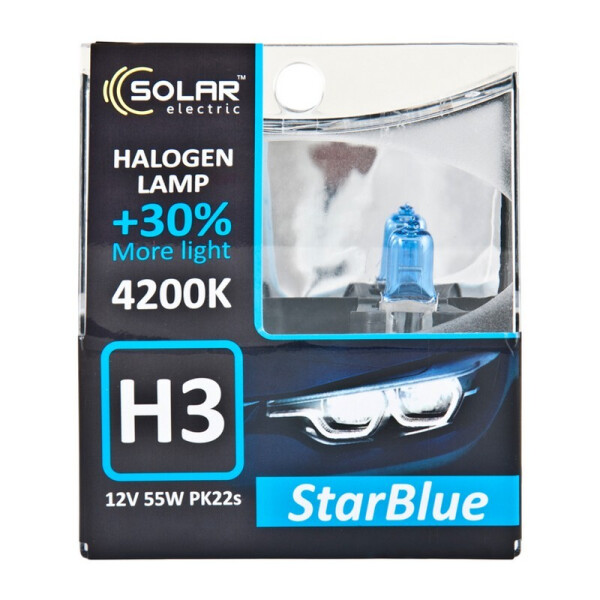 

Галогеновая лампа Solar H3 12V 55W PK22s StarBlue 4200K (1243S2)