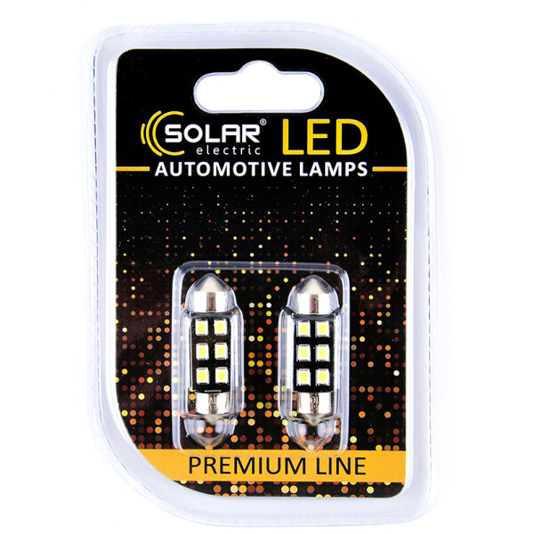 

Светодиодные LED автолампы SOLAR Premium Line 12V SV8.5 T11x36 6SMD 2835 CANBUS white блистер 2шт (SL1362)
